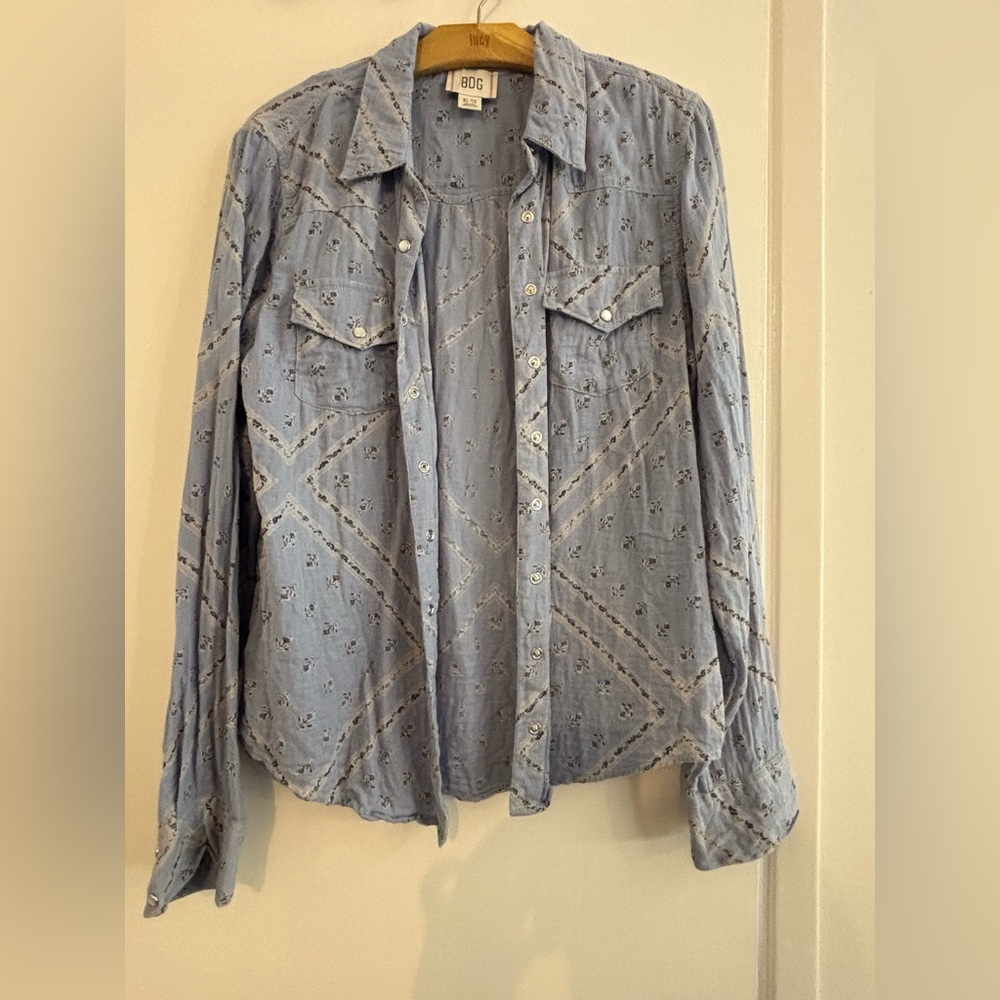 Urban Outfitters Light Blue Printed Button-Down Shirt